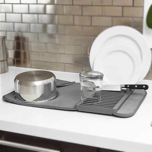 Dish Drying Mat with Rack – Super Absorbent Kitchen Draining Pad